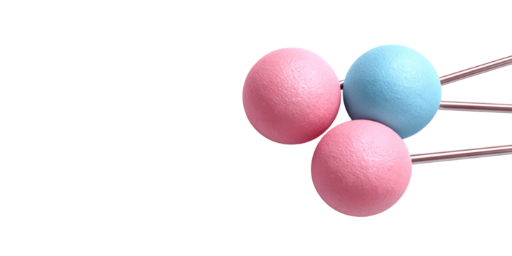 Abstract arrangement of pink and blue spheres connected by metal rods on a black background Concept of science, connection, and molecular structure - Powered by Adobe