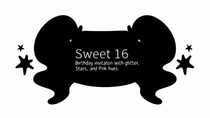 Black silhouette of a decorative frame with rounded shapes and stars for a sweet sixteen birthday invitation