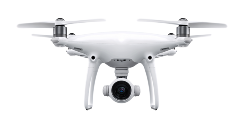 Professional white drone with camera for aerial photography and videography Modern unmanned aerial vehicle for surveillance and inspection Concept of technology, innovation, and remote control