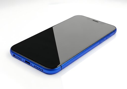 A glossy blue smartphone, angled, on a white background.