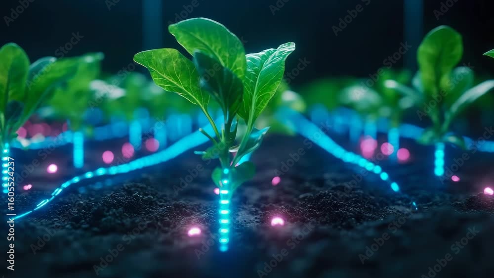 Aufkleber innovative agricultural concept showcasing plant growth with advanced technology using glowing data 