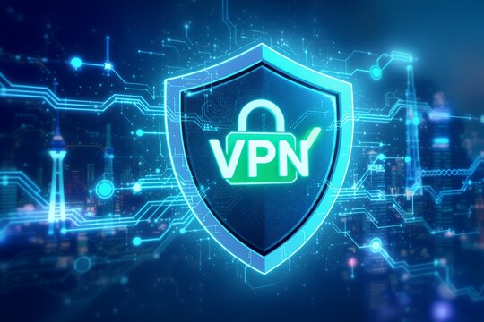 Secure your data with VPN protection in a digital city landscape, ensuring privacy and cybersecurity with advanced encryption technologies - Powered by Adobe