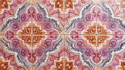 Abstract image of 4 patterned ceramic tiles. Tile design with floral patterns and light color palettes. Wall tile with decorative design.