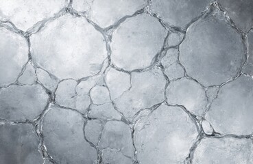 Obraz premium Close-up abstract texture of cracked ice metal surface in grey, white tones. Weathered, damaged, rough material with grunge, vintage feel. Intricate pattern with light, shadow details creates