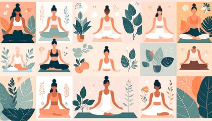 Women Yoga Poses Surrounded Plants