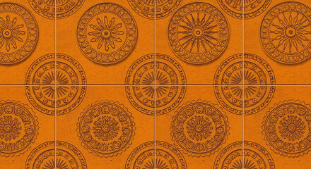 Ornate Orange Mandala Medallion Pattern on a Textured Background
