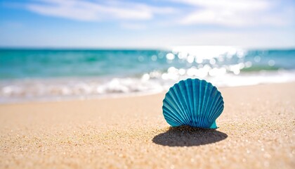 Obraz premium Blue seashell on golden beach