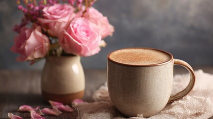 Coffee and flowers still life