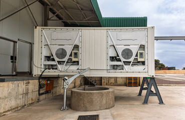 refrigerated shipping container, cold store in front of a warehouse, Abattoir Equipment