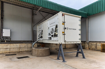 refrigerated shipping container, cold store in front of a warehouse, Abattoir Equipment