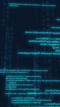 digital futuristic computer coding moving on blue background, high technology internet data information transfer concept