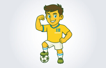 Sweden Soccer or Football Player Mascot Cartoon Character Template