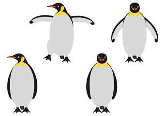 正面を向いて歩いたり羽ばたくコウテイペンギンのイラストのセット
