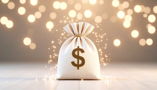 Money Bag with Dollar Sign and Glitter Sparkles