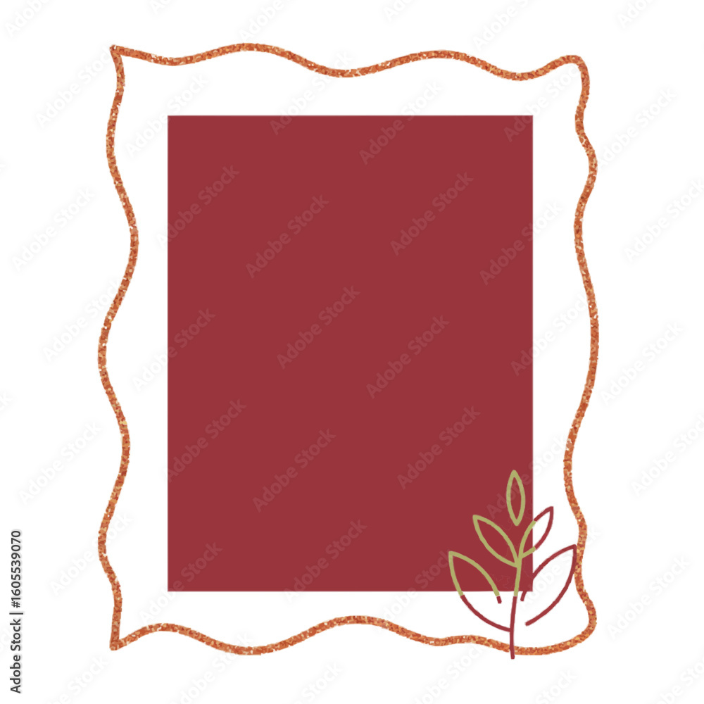Poster isolated frame with red background and leaf design for decoration