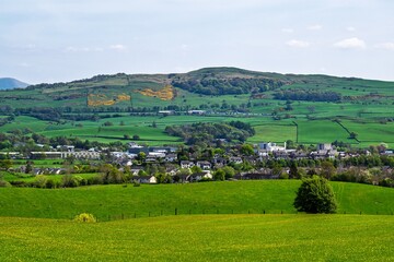 Farms and Fields over Lake District, Townend house, Troutbeck, Windermere, Cumbria, UK	