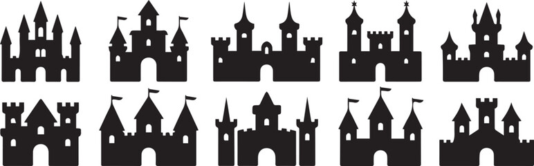 Obraz premium fantasy castle silhouette vectors black medieval fortress icons for digital and print projects ai eps jpeg png