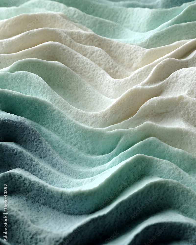 Poster abstract gradient wave texture with smooth undulating lines and soft aqua to beige ombre