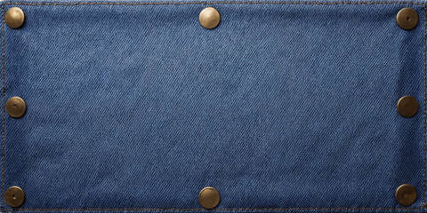 Textured Blue Denim Fabric Background with Vintage Metal Buttons Along Edges