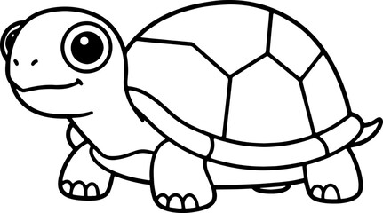 Cute Cartoon Turtle Outline for Kids Coloring Page – Black and White Animal Illustration