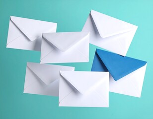 White and blue envelopes on teal background