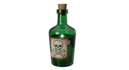3D poison bottle with skull label – background transparent