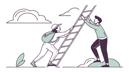 Teamwork and Collaboration: People Helping Each Other Climb Ladder to Success