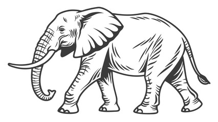 Obraz premium Majestic Walking Elephant Line Art Illustration in Vintage Engraving Style