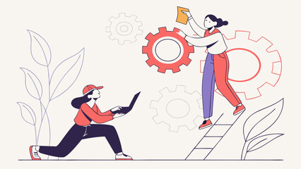 Women Collaborating on Business Process Optimization and System Development Illustration