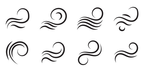 Fototapeta premium Wind icons set. Blowing wind icon vector logo set collection. Windy weather symbol, logo - vector