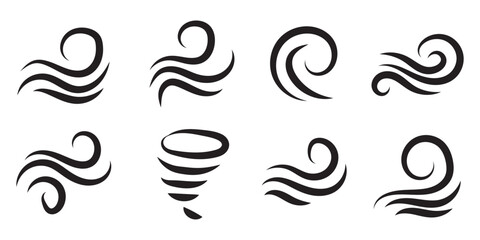Fototapeta premium Wind icon Set wind blow line icon. Blowing wind outline icons. Windy weather symbol, logo - vectoron set on Transparent Background. EPS 10.