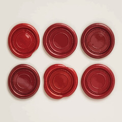 Six red wax seals arranged in two rows on a light background