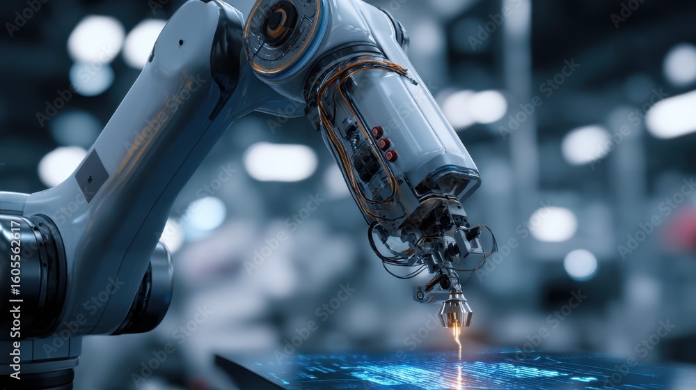 Aufkleber advanced robotic arm maneuvers optical fiber into position on a digital interface for tensile testin