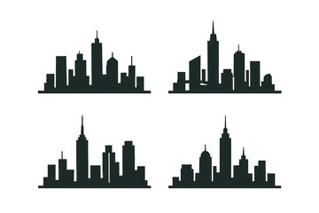 Naklejka premium Cityscape outlines in silhouette show urban architecture against black