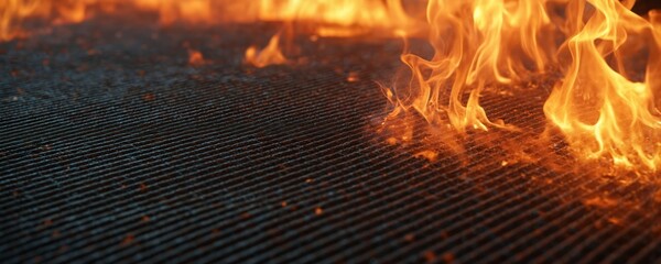 Thermal resistant composite material texture with flames. High-performance fabric exhibits fire resistance, heat insulation properties. Durable structure ensures safety in extreme conditions.