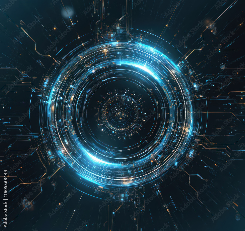 Poster abstract digital art representing artificial intelligence, future technology. features intricate cir