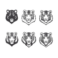silhoutte set icon of tiger