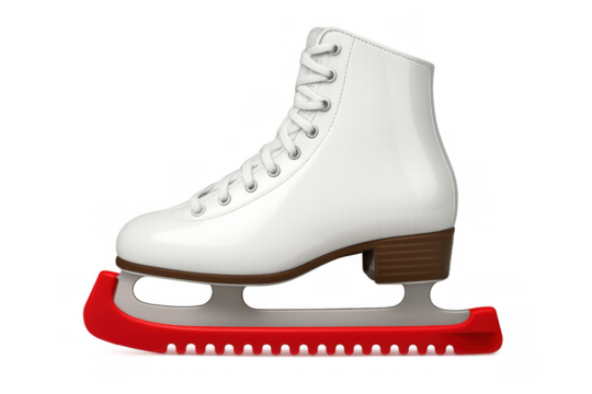 Realistic 3d-rendered white ice skate featuring vibrant red blade, symbolizing winter sports and seasonal festivities, transparent backdrop
