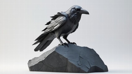 A stone sculpture of a raven perched on it