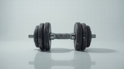 Close-up of old dumbbells in white background