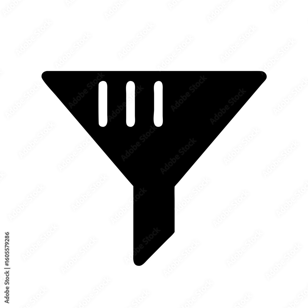 Poster black funnel filter icon for data analysis process and filtration concept with sorting and selection