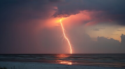 Lightning strikes over the sea