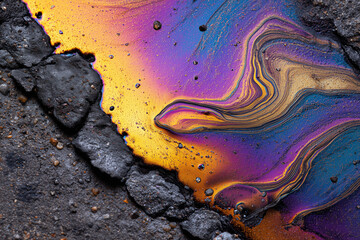 Oil Iridescent Slick Patterns on Asphalt