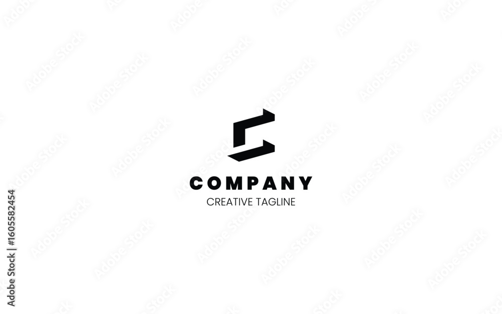 Poster 3d monochrome logo design template with letter c in isometric bottom left view