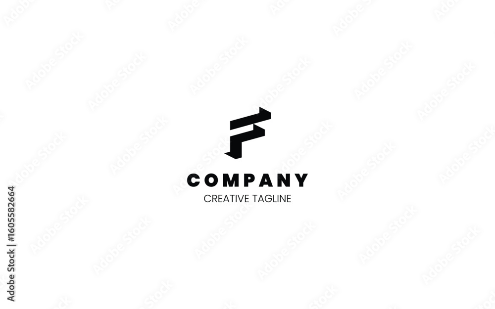 Poster 3d monochrome logo design template with letter f in isometric bottom left view