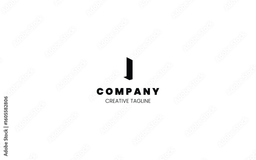 Poster 3d monochrome logo design template with letter i in isometric bottom left view