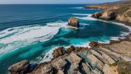 Aerial view of rocky shore