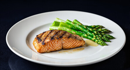 grilled salmon steak with asparagus