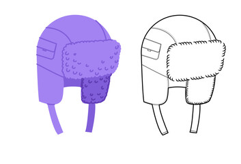 Trapper Hat with pocket. Winter Head Fashion accessory cap with fur clothing technical illustration. Vector headgear for Men, women, unisex style, flat template CAD mockup sketch outline isolated