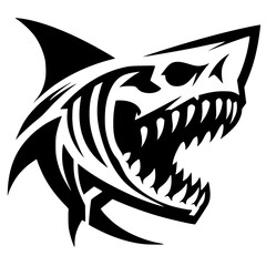 Fierce shark skull logo silhouette
